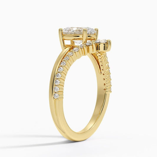 Solitaire 1 CT Oval Cut Lab Grown Diamond Curved Engagement Ring - view 2