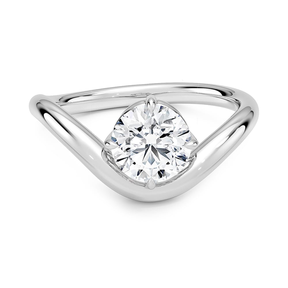 Solitaire 1 CT Round Cut Lab Grown Diamond Curved Band Engagement Ring - view 1