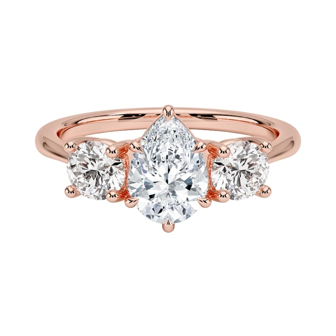 Solitaire 1 CT Pear Cut Lab Grown Diamond Three Stone Engagement Ring - view 1