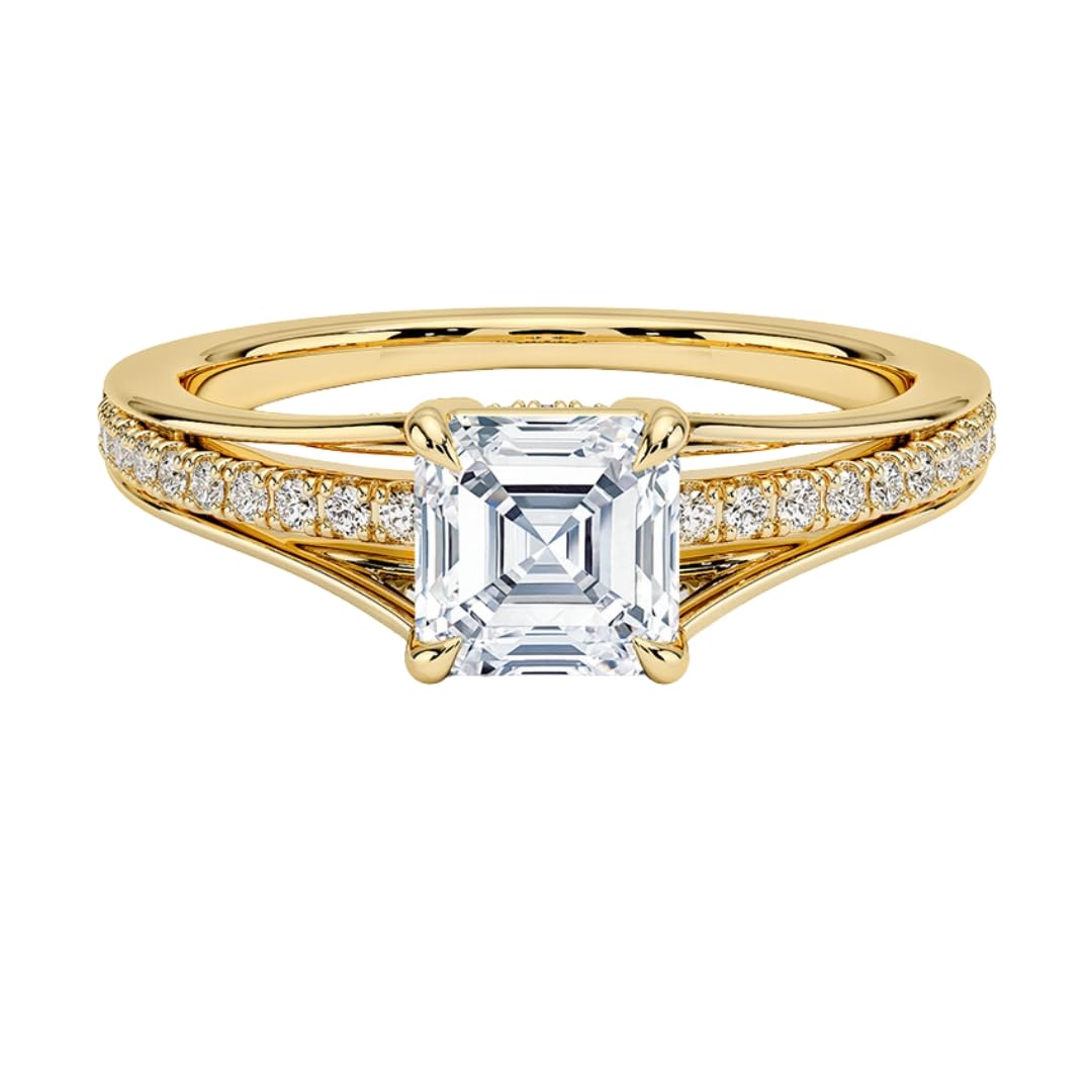Pave 1 CT Asscher Cut Lab Grown Diamond Engagement Ring - view 1