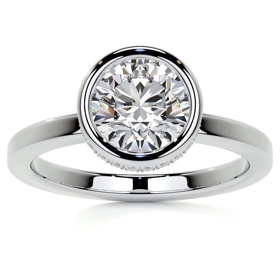 Bezel Hidden Halo 1 CT Round Cut Lab Grown Diamond Solitaire Engagement Ring - view 1