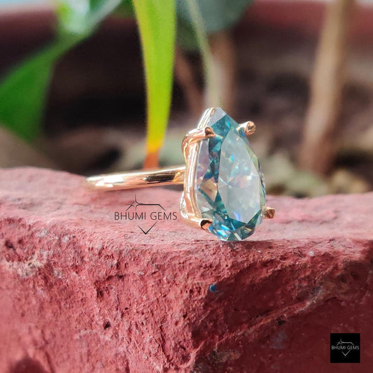 5 CT Blue Pear Shaped Solitaire Moissanite Engagement Ring - view 2