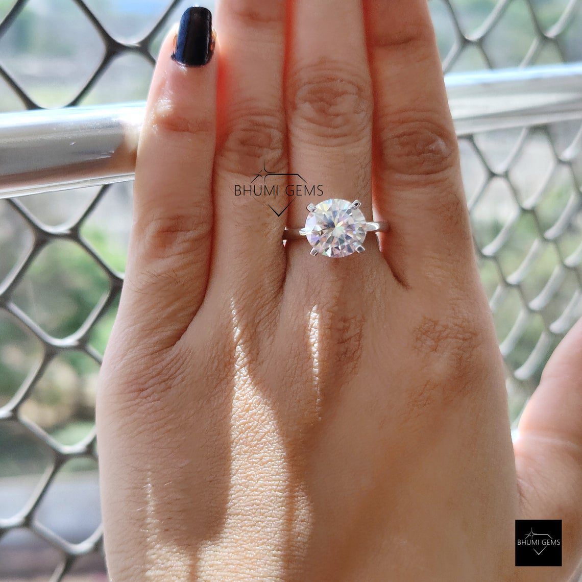 5CT Round Cut Colorless Moissanite Solitaire Ring - view 6