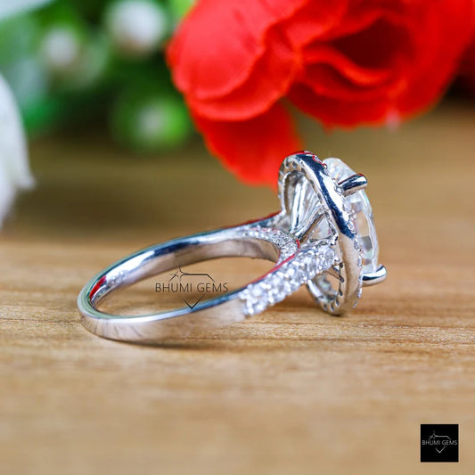 7 CT Oval Cut Halo Moissanite Engagement Ring - view 2