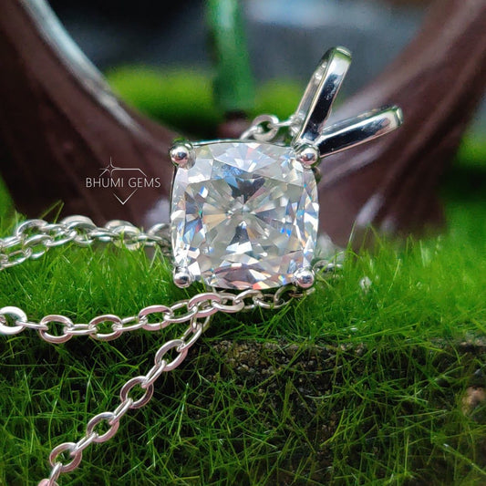 4CT Cushion Cut Colorless Moissanite Necklace Pendant - view 2
