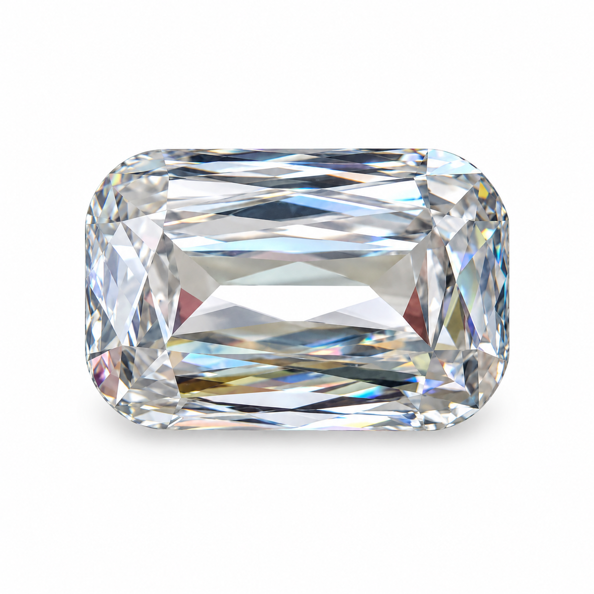 Emerald criss cut colorless loose moissanite, top view