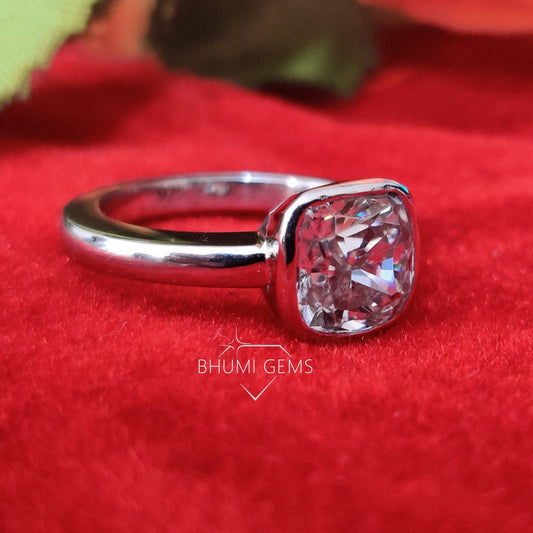 cushion Moissanite Bezel Set Ring