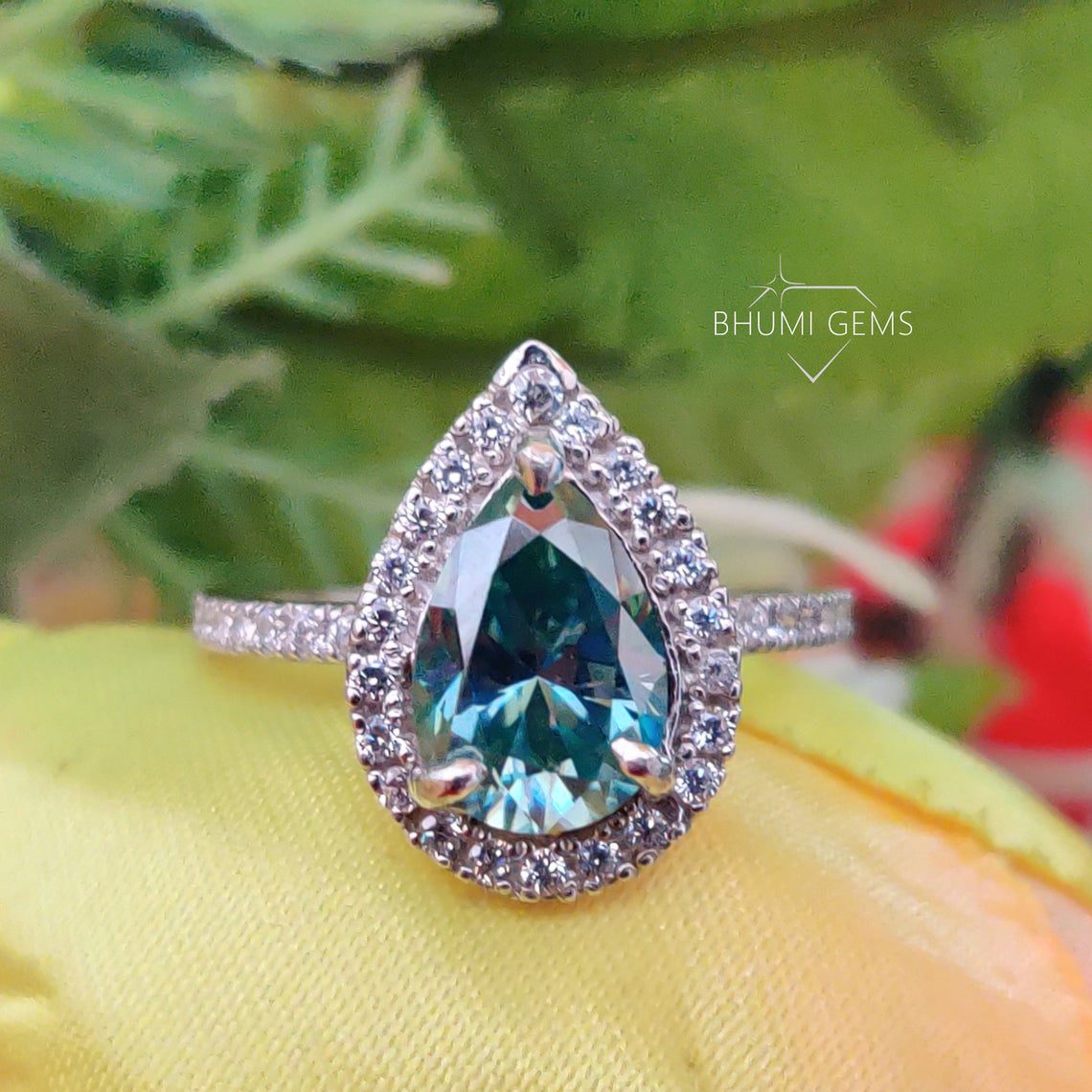 Pear Cut Moissanite Ring | Halo Ring | Promise Vintage Ring