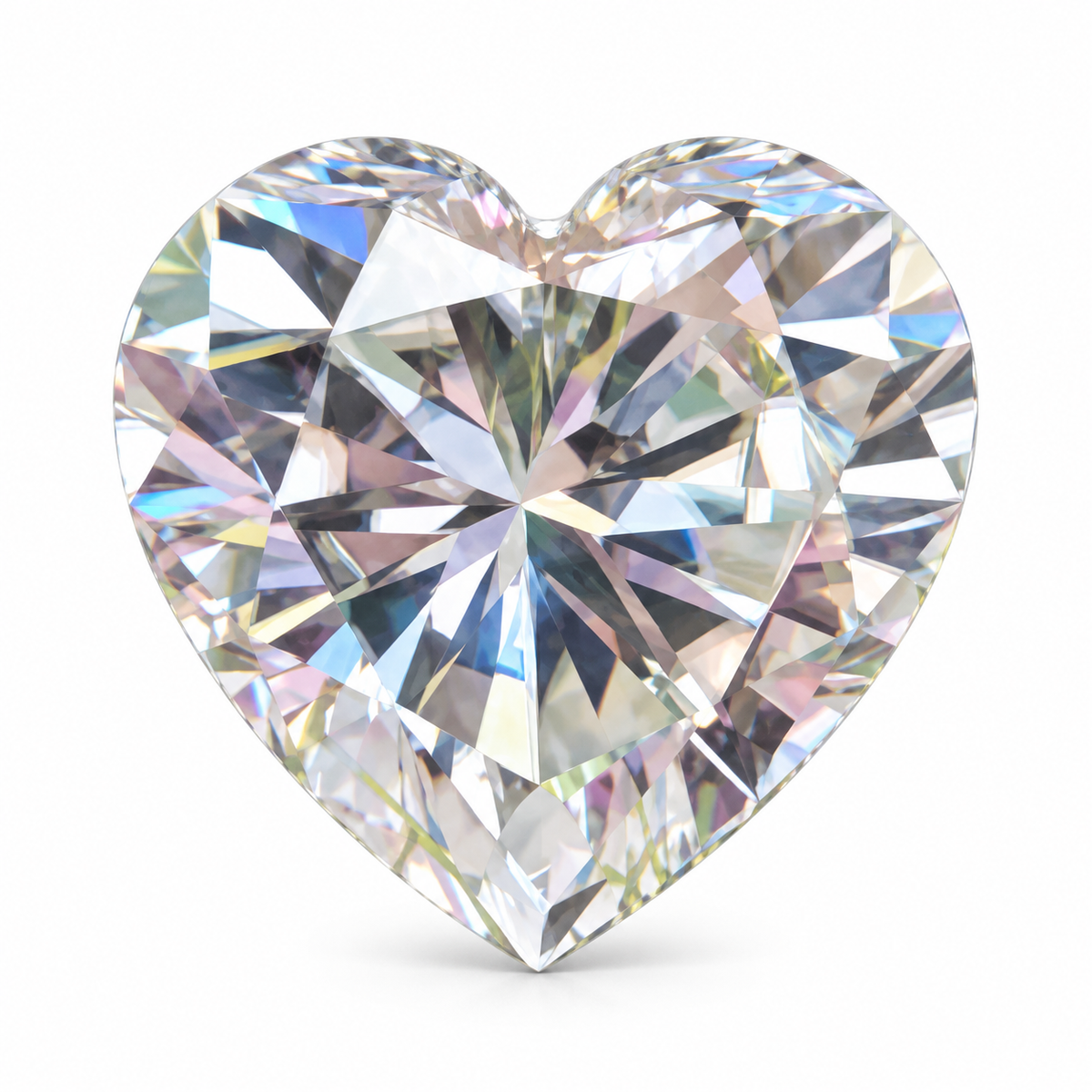Heart cut colorless loose moissanite, top view