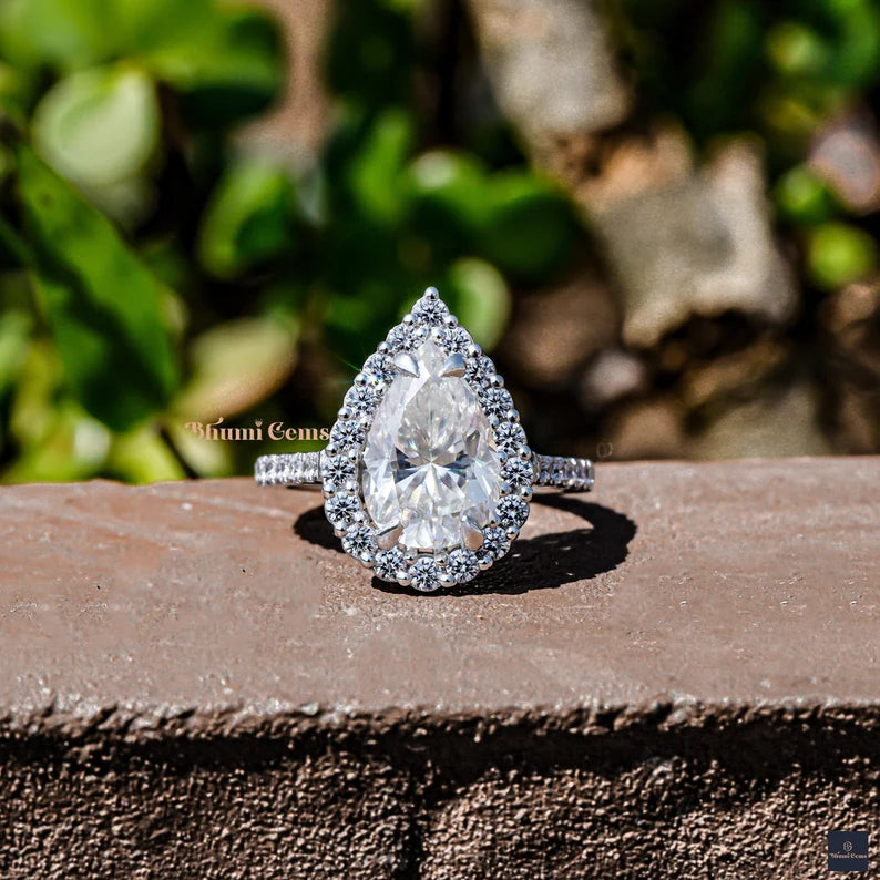 Pear Halo Moissanite Engagement Ring