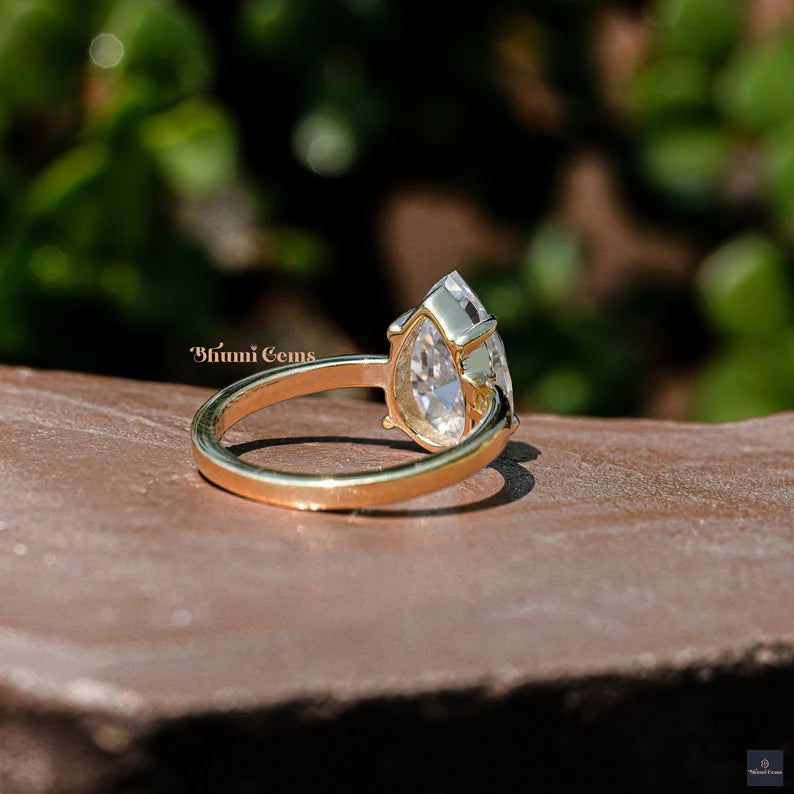 3 CT Pear Rose Cut Solitaire Engagement Ring - view 6