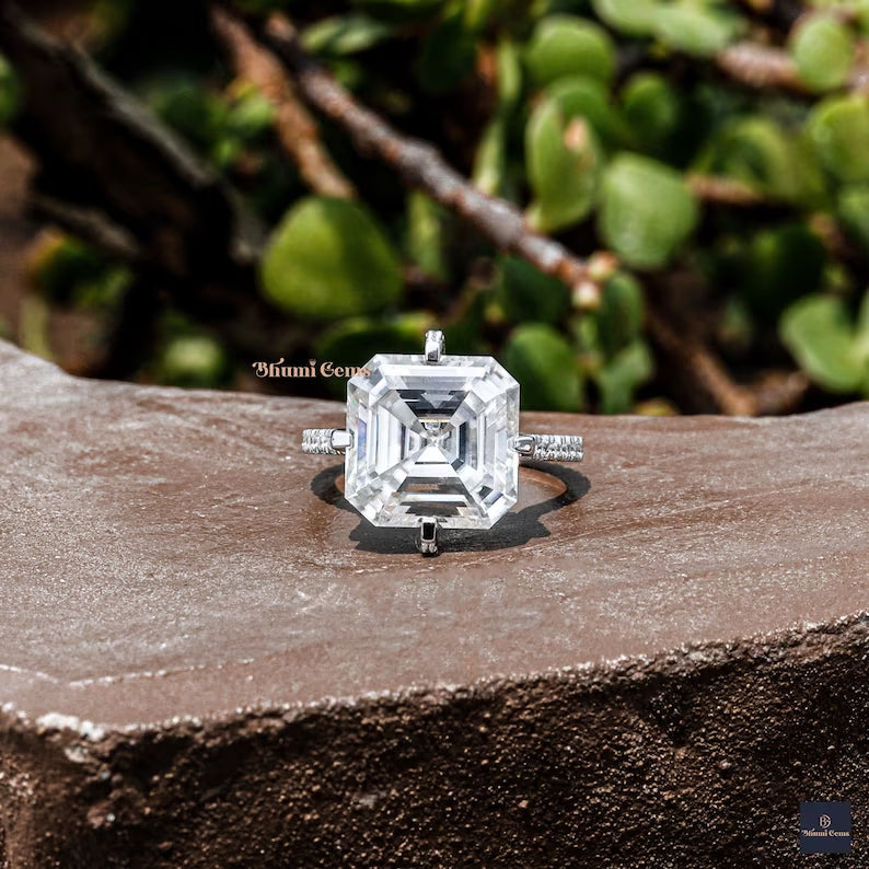 8 CT Asscher Cut Moissanite Wedding Ring