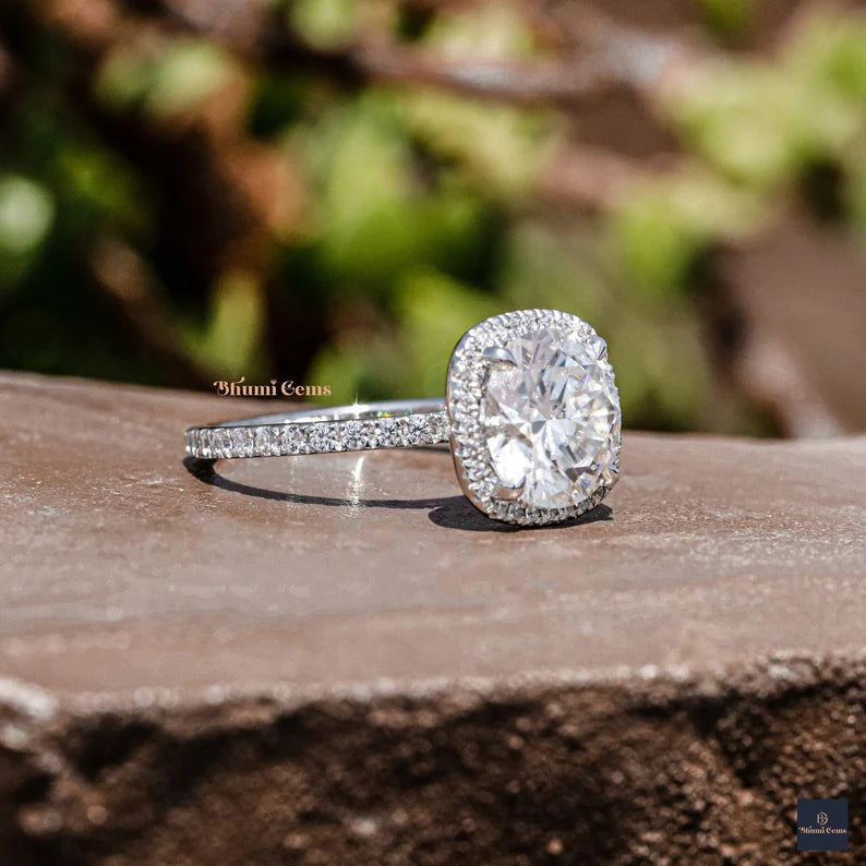 Halo Round Cut Moissanite Engagement Ring - view 6