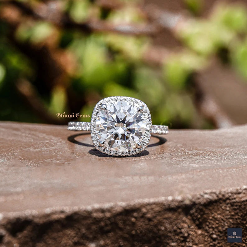 3 CT Halo Round Moissanite Engagement Ring