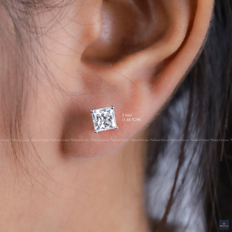 Moissanite Stud Earrings Princess Cut Earrings - view 6