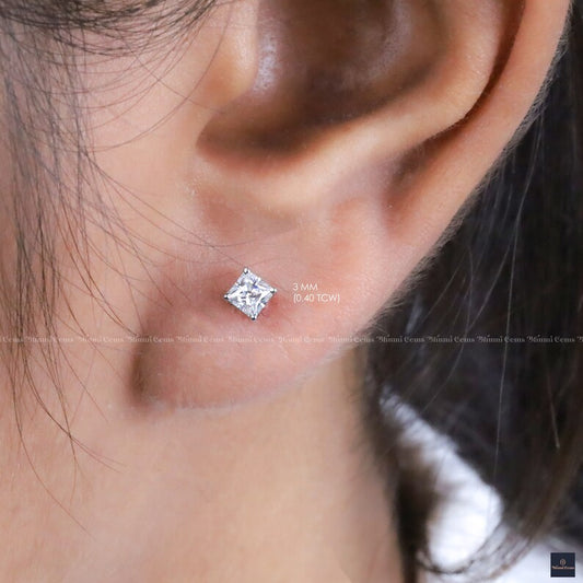 Moissanite Stud Earrings Princess Cut Earrings - view 2
