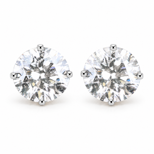 Round Moissanite Stud Earrings - White gold - front view
