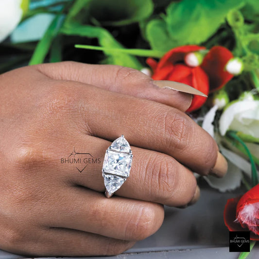 three stone moissanite engagement rings for women