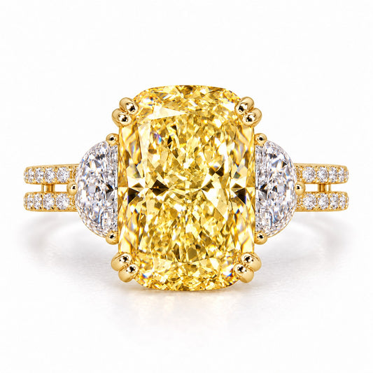 Yellow Elongated Cushion Cut Lab Grown Diamond Engagement Ring - Half Moon Split Shank in yellow gold, front view