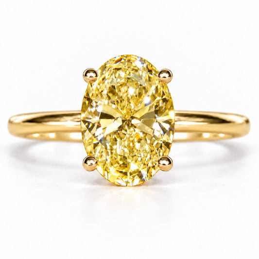 Yellow Oval Cut Lab Grown Diamond Engagement Ring - Six Prong Solitaire in yellow gold, front view