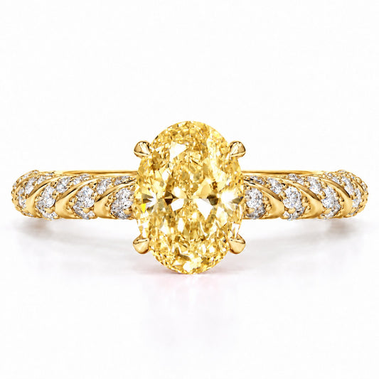 Yellow Oval Cut Lab Grown Diamond Engagement Ring - Twisted Rope Band in yellow gold, front view
