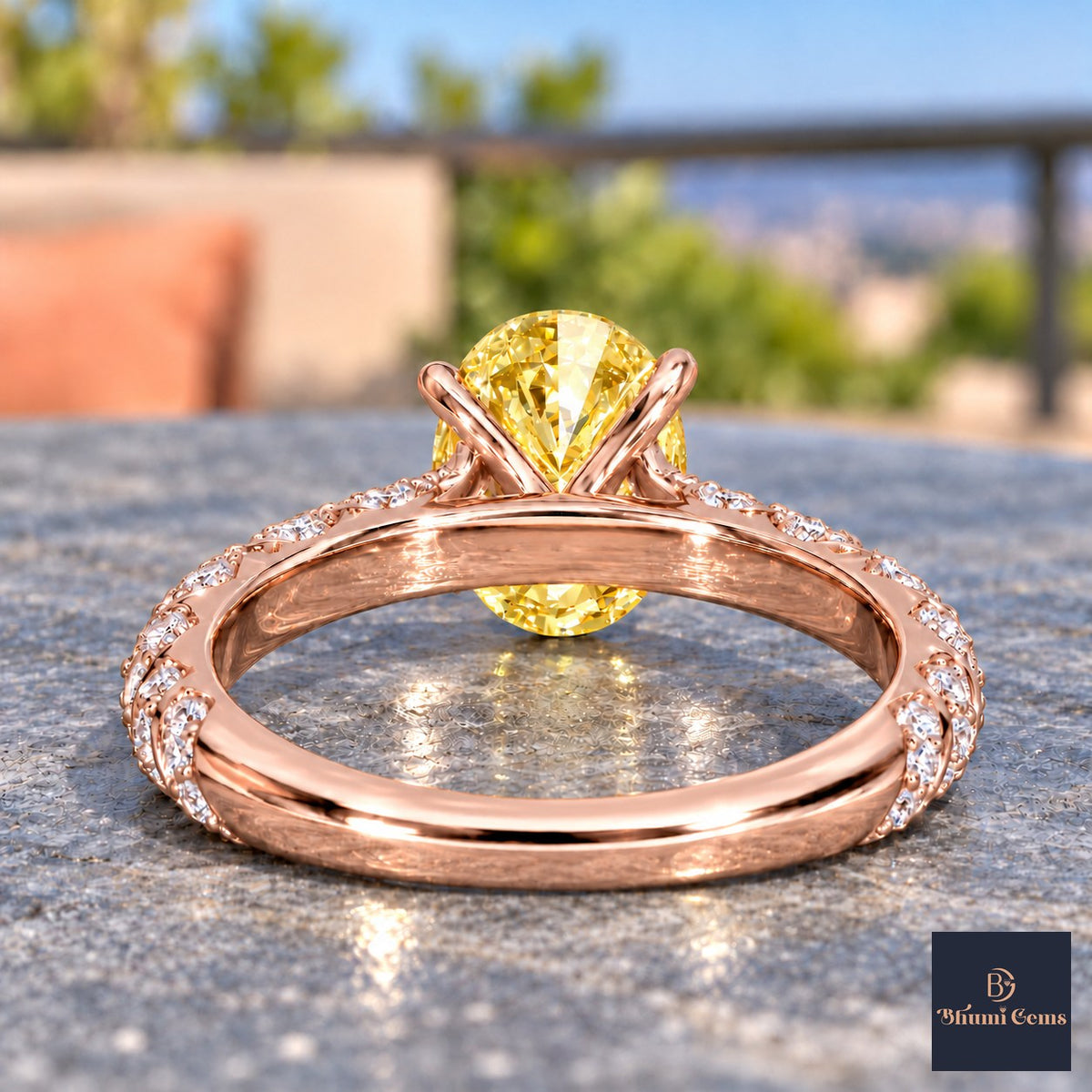 Yellow Oval Cut Lab Grown Diamond Engagement Ring - Twisted Rope Band in rose gold, gallery view