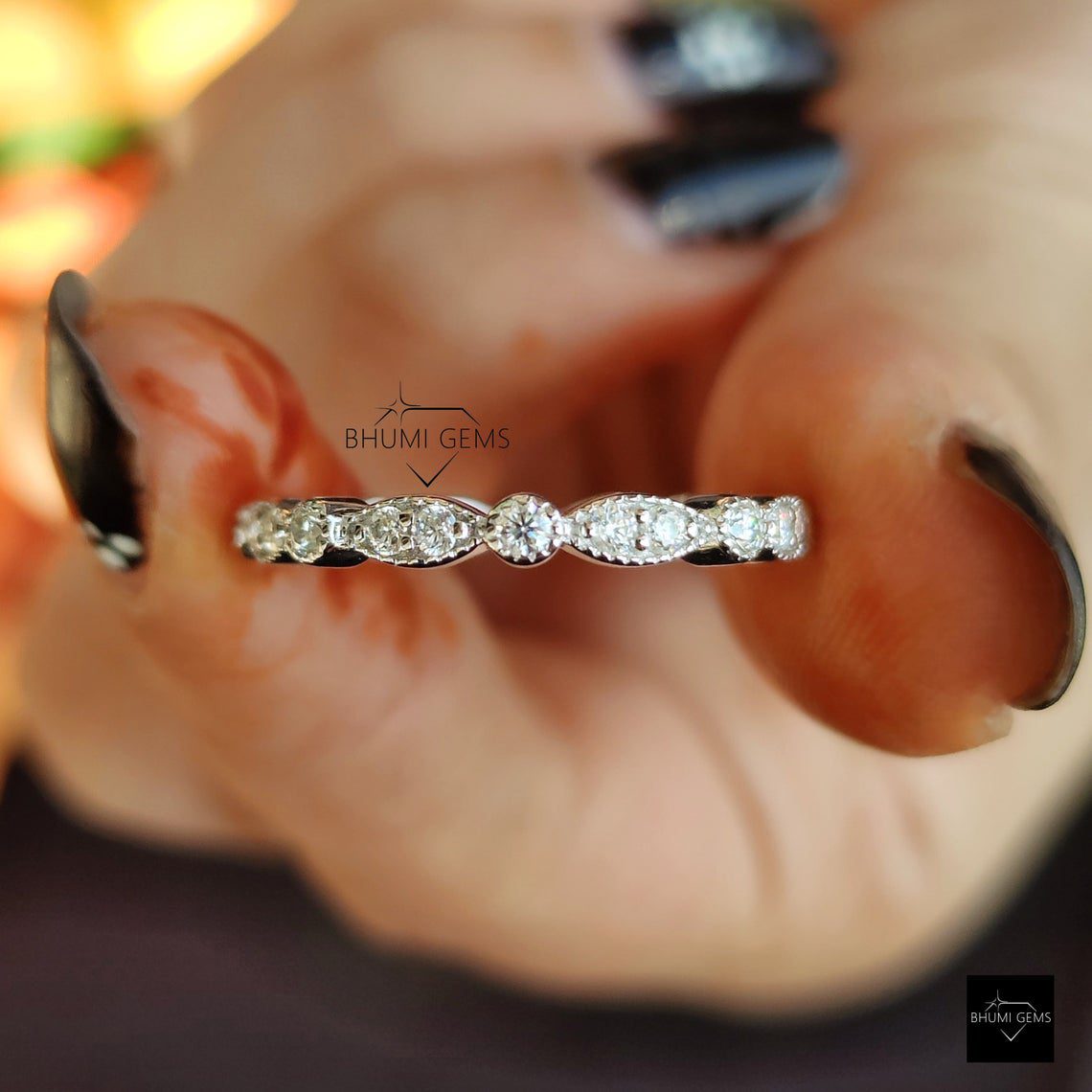0.38 TCW Round Moissanite Wedding Band - view 6