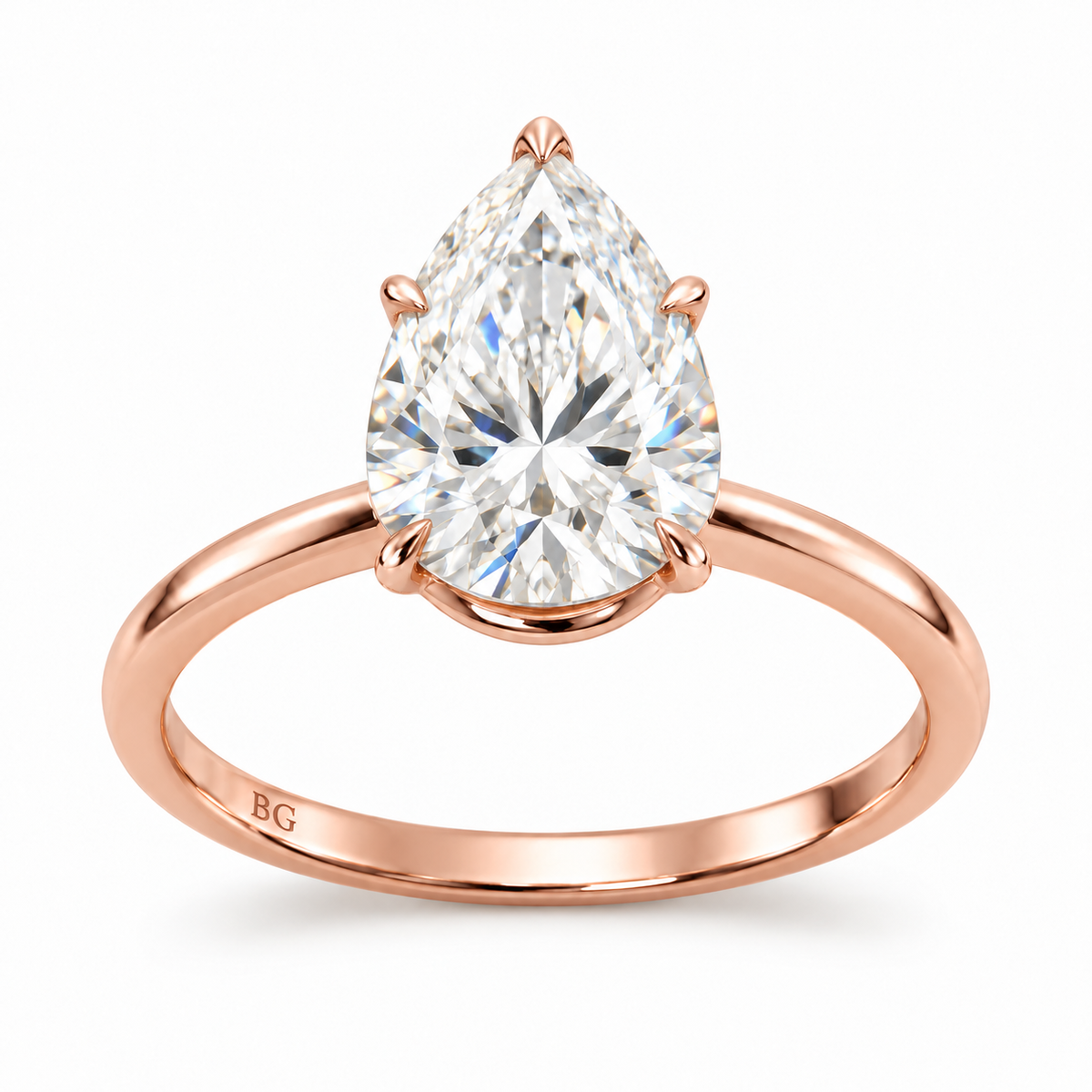 1/2/3 CT Pear Shaped Moissanite Engagement Rings - Rose gold - front view