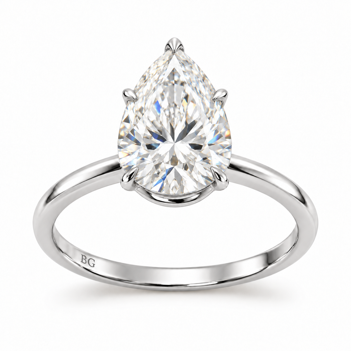 1/2/3 CT Pear Shaped Moissanite Engagement Rings - White gold - front view