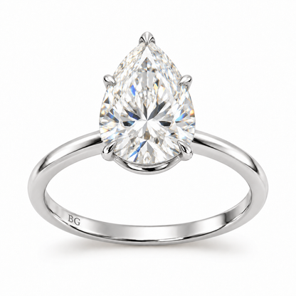 1/2/3 CT Pear Shaped Moissanite Engagement Rings - White gold - front view