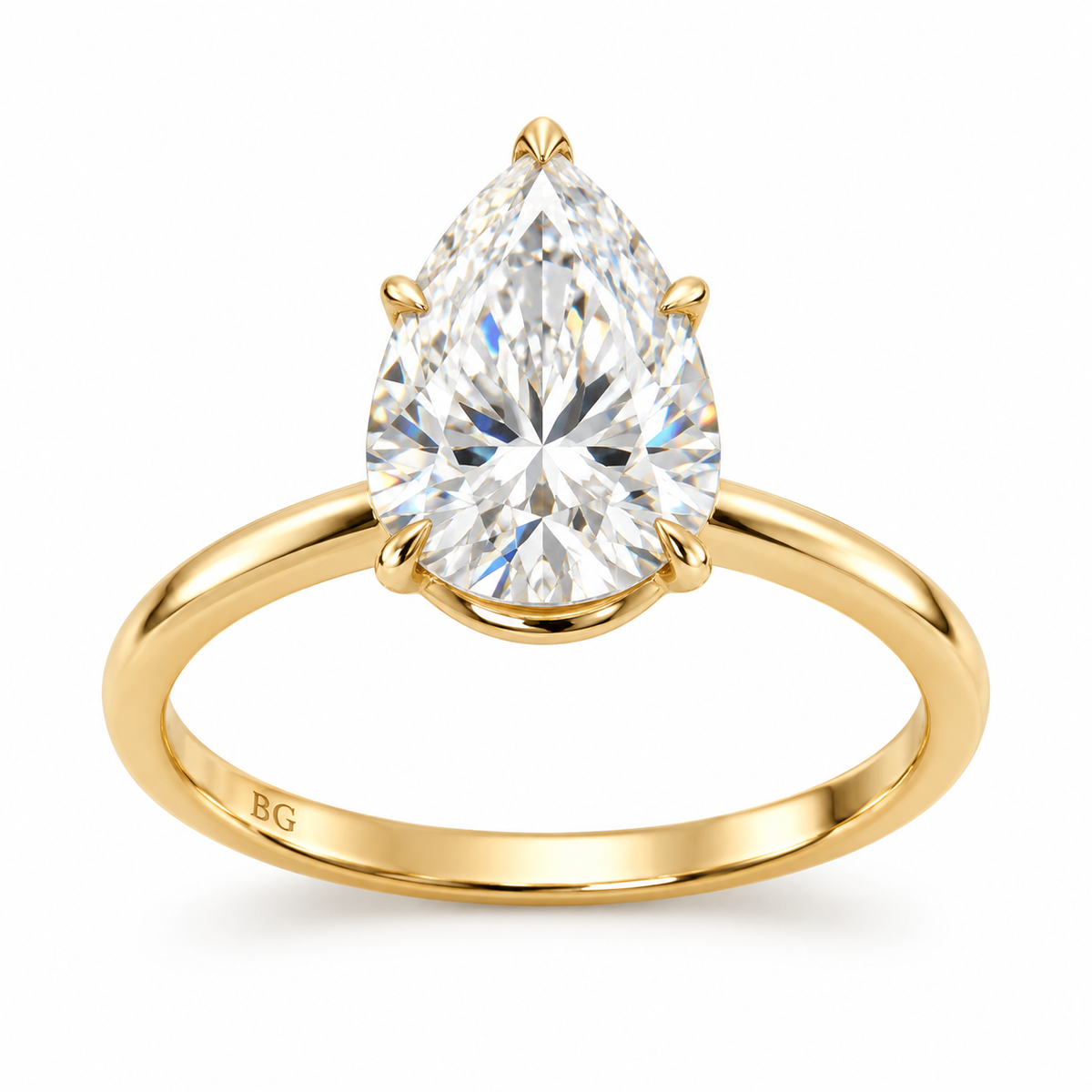 1/2/3 CT Pear Shaped Moissanite Engagement Rings - Yellow gold - front view