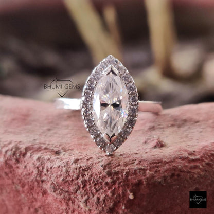 1.19 TCW Marquise Cut Moissanite Halo Engagement Ring - view 3