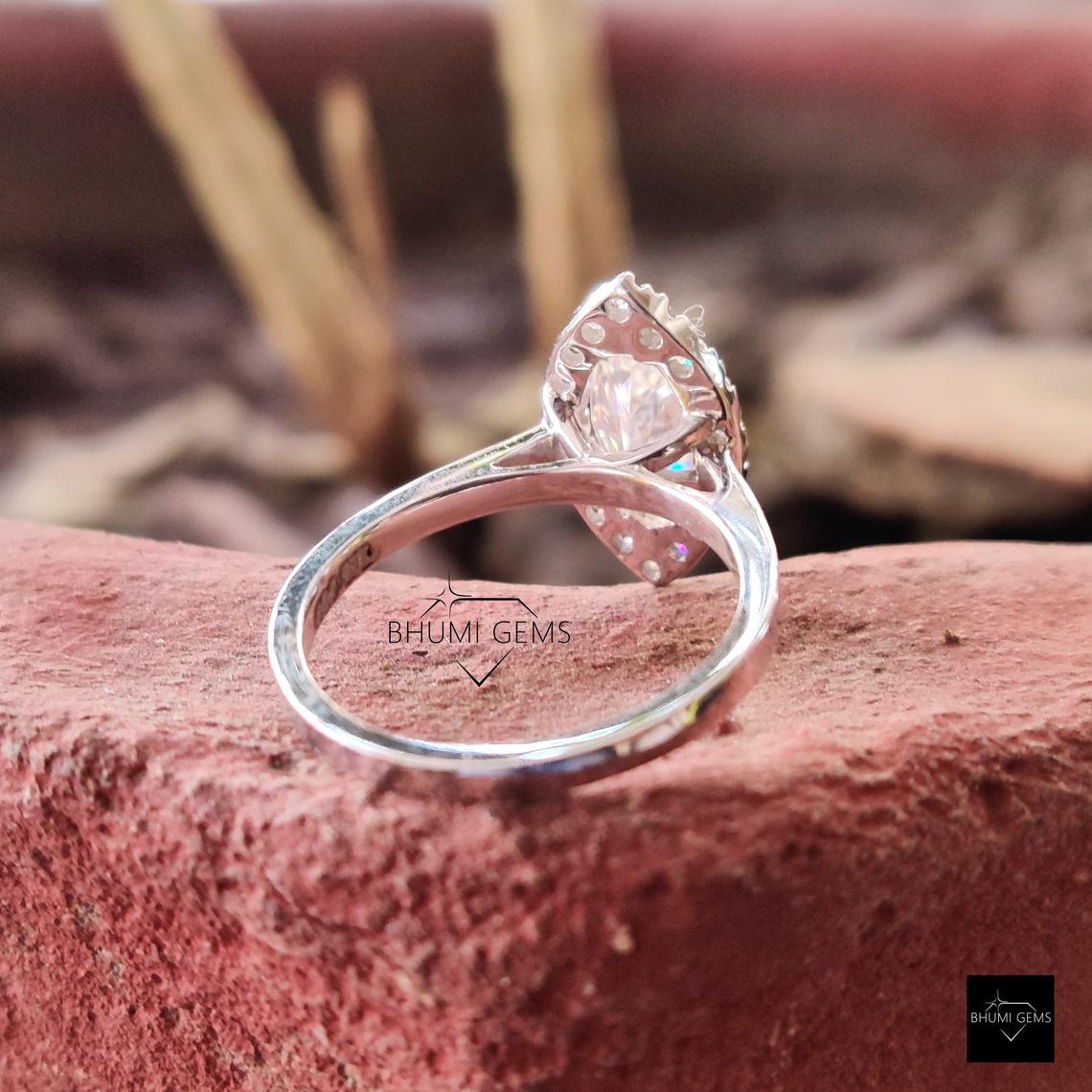 1.19 TCW Marquise Cut Moissanite Halo Engagement Ring - view 4