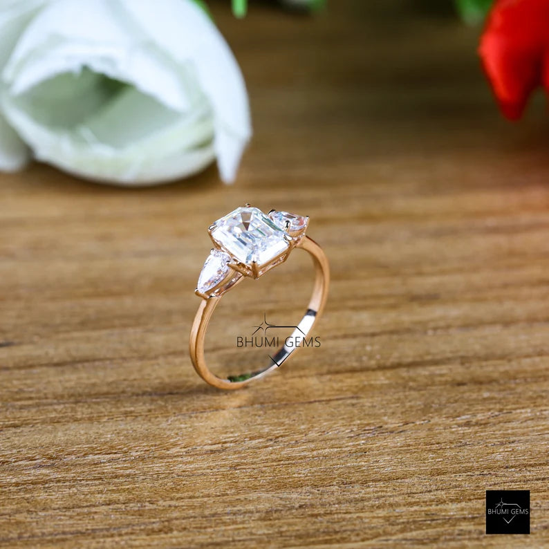 1.5 CT Emerald Colorless Moissanite Engagement Ring - view 3