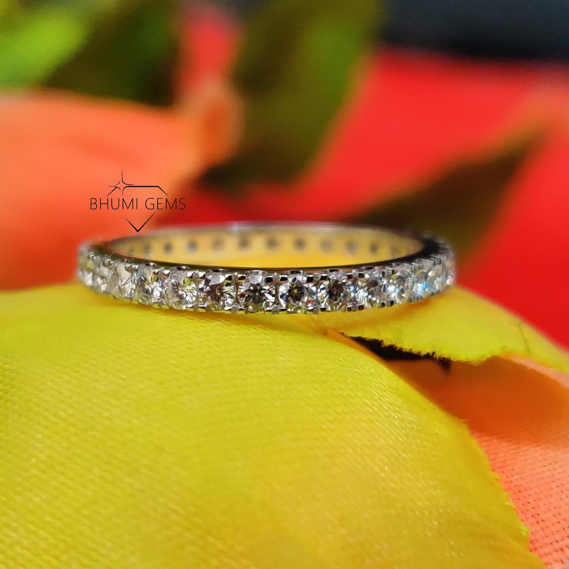 1.8MM Round Cut VVS1 Moissanite Wedding Band | Eternity Band | Engagement Band Rings | Conflict Free Jewelry | Antique | Classic Silver Gold