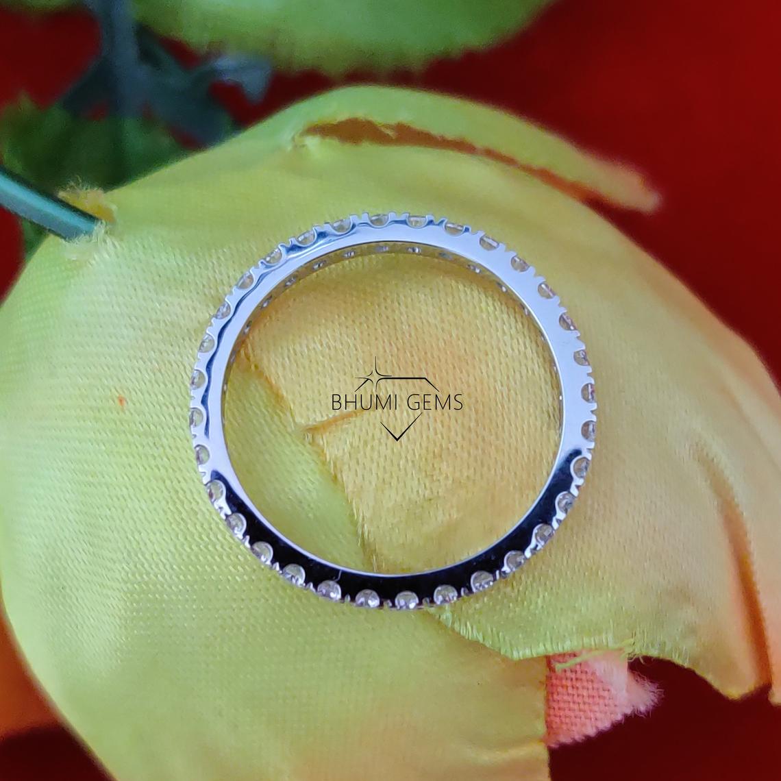 1.8MM Round Cut VVS1 Moissanite Wedding Band | Eternity Band | Engagement Band Rings | Conflict Free Jewelry | Antique | Classic Silver Gold