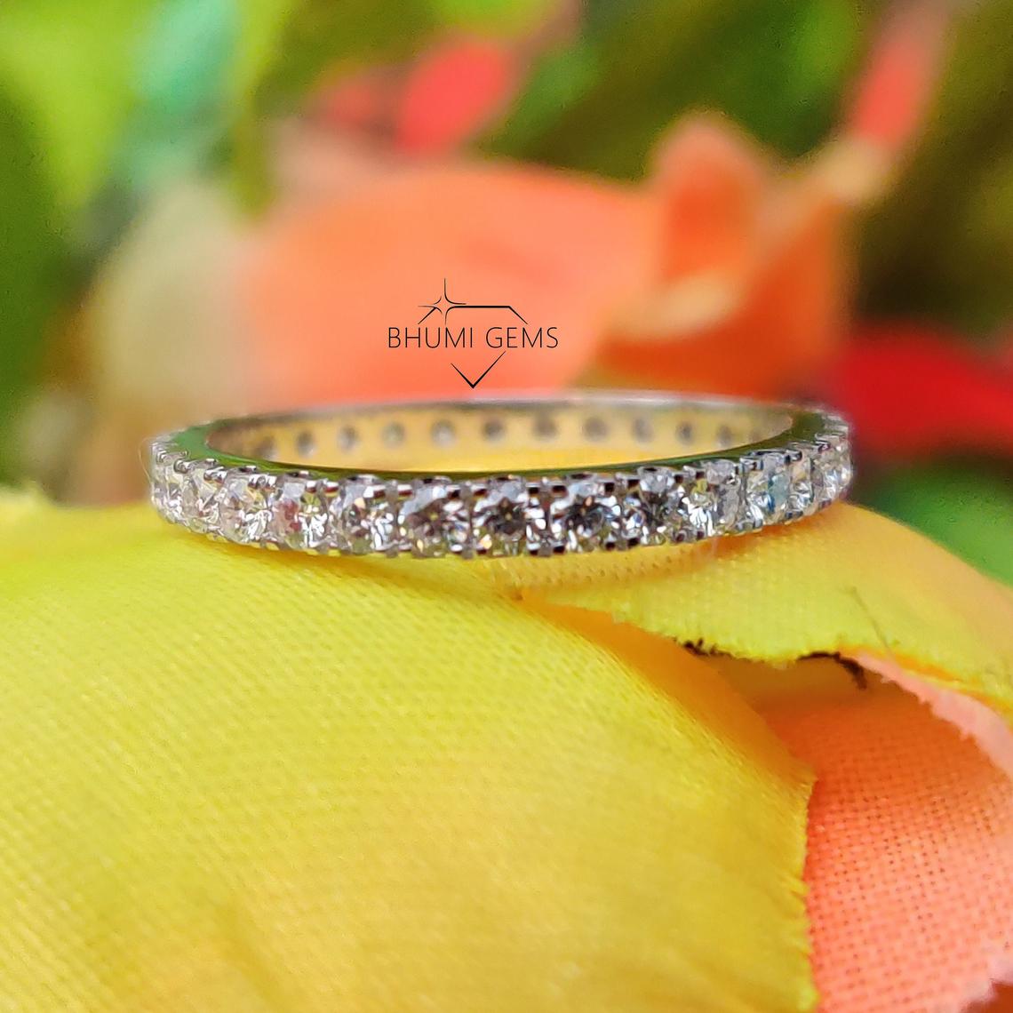1.8MM Round Cut VVS1 Moissanite Wedding Band | Eternity Band | Engagement Band Rings | Conflict Free Jewelry | Antique | Classic Silver Gold
