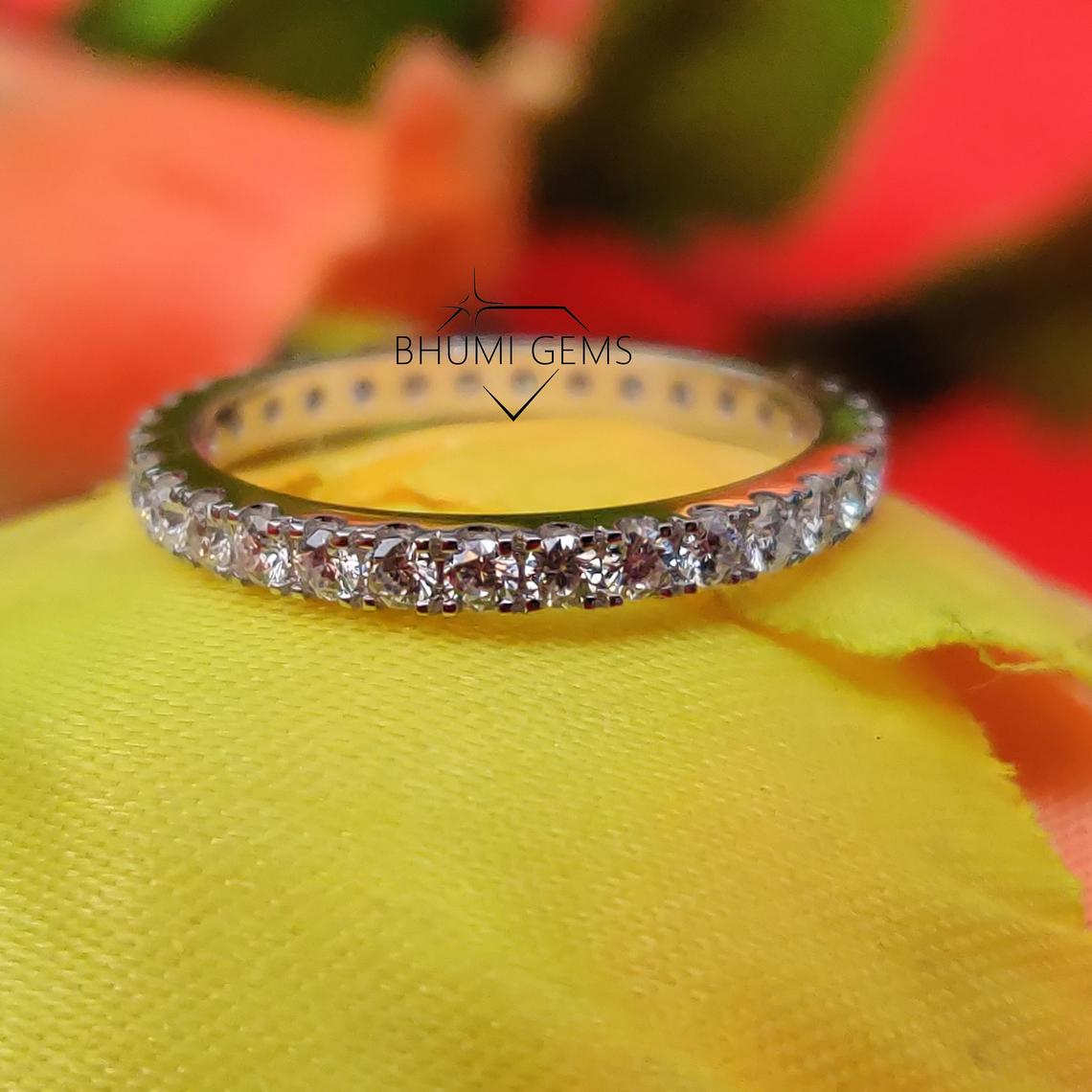 1.8MM Round Cut VVS1 Moissanite Wedding Band | Eternity Band | Engagement Band Rings | Conflict Free Jewelry | Antique | Classic Silver Gold