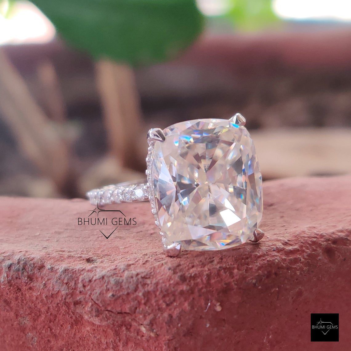 11×8 mm Hidden Halo Moissanite Engagement Ring - view 4