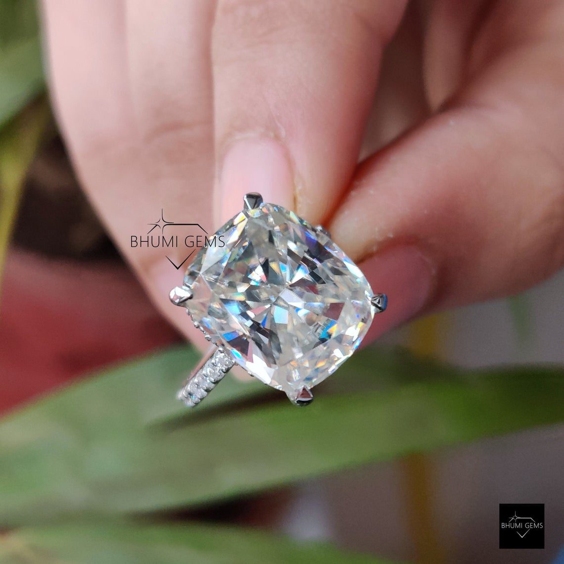 11×8 mm Hidden Halo Moissanite Engagement Ring - view 2