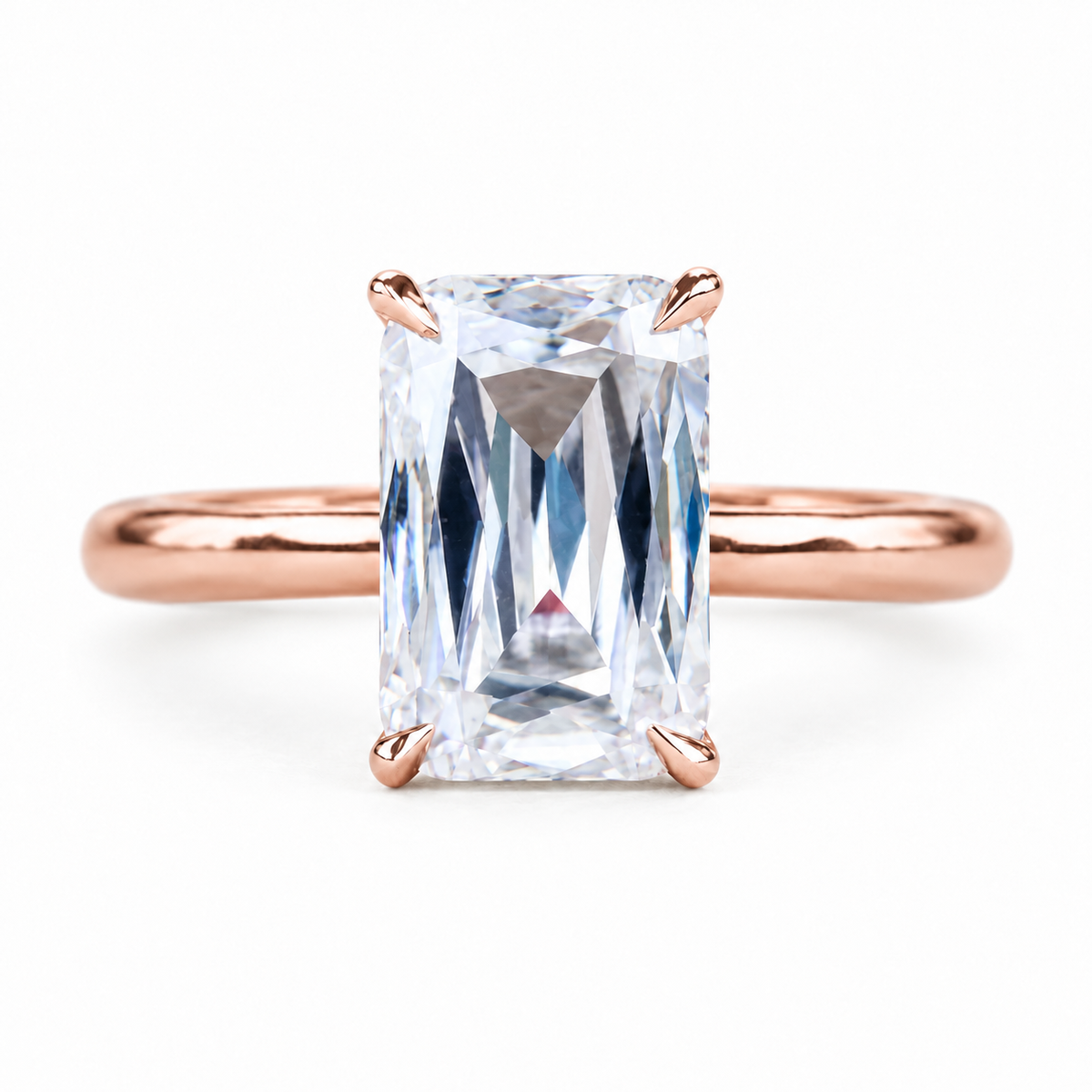 11×7 Emerald Criss Cut Moissanite Engagement Ring - Rose gold - front view