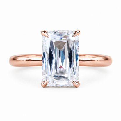 11×7 Emerald Criss Cut Moissanite Engagement Ring - Rose gold - front view