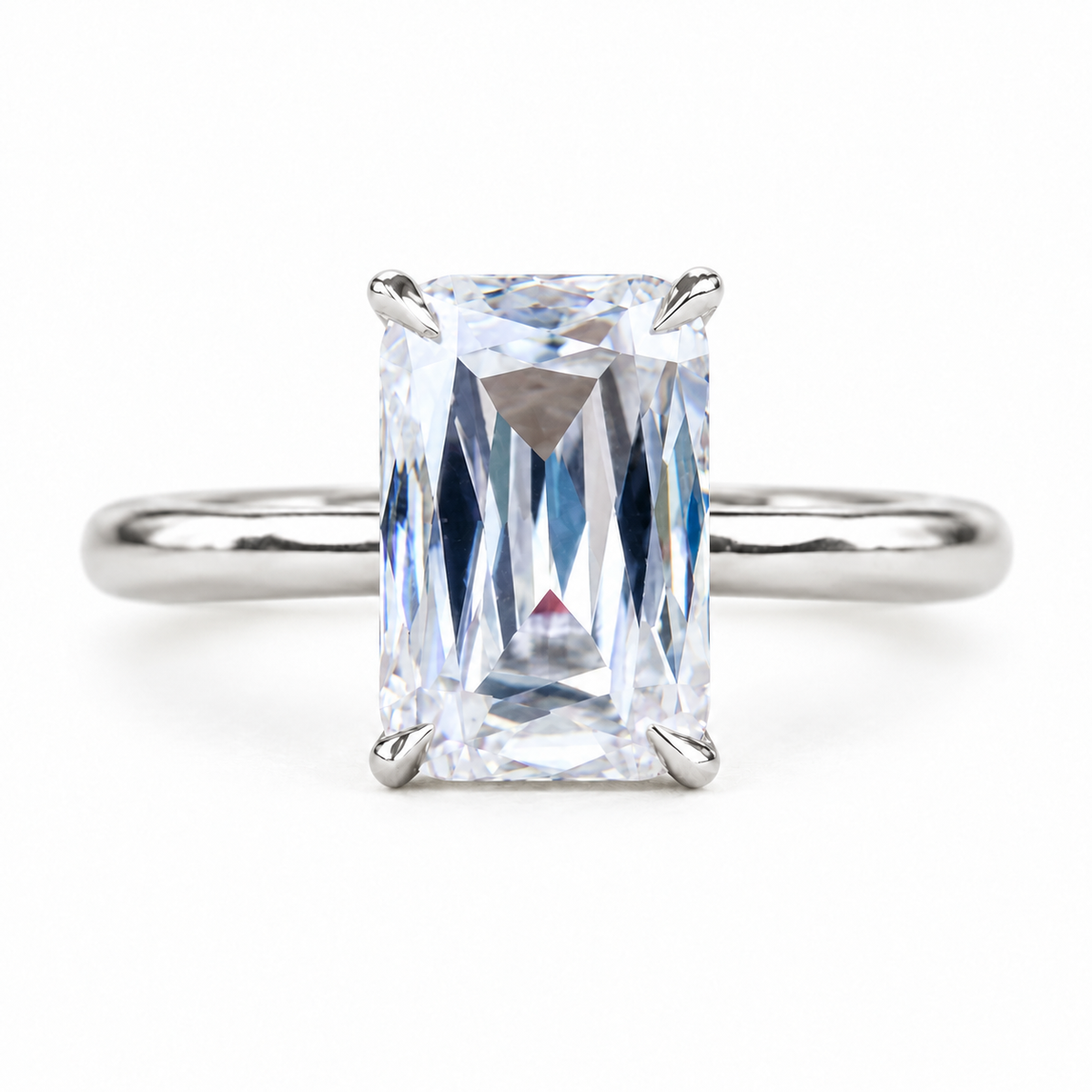11×7 Emerald Criss Cut Moissanite Engagement Ring - White gold - front view