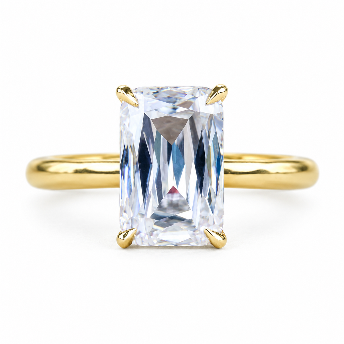 11×7 Emerald Criss Cut Moissanite Engagement Ring - Yellow gold - front view
