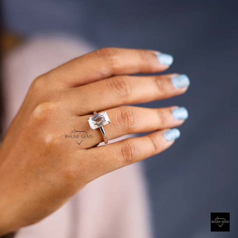 11×7 Emerald Criss Cut Moissanite Engagement Ring - view 3