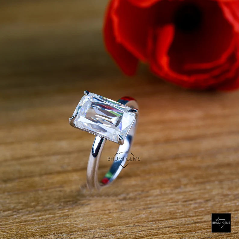 11×7 Emerald Criss Cut Moissanite Engagement Ring - view 4
