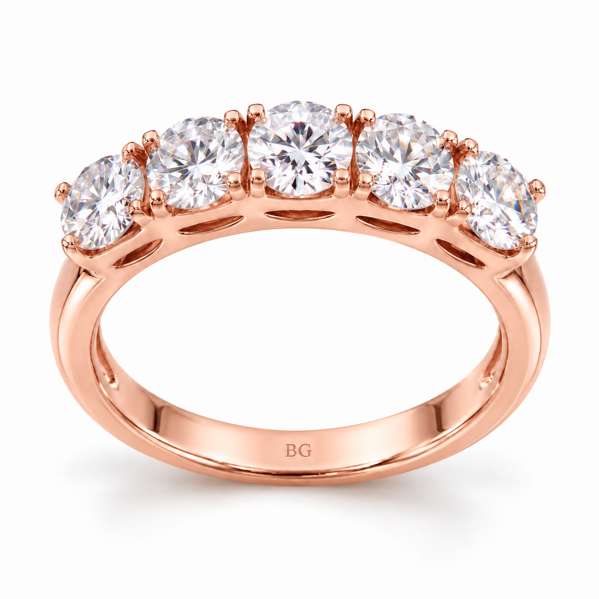 1.25 CT five stone round moissanite ring in rose gold