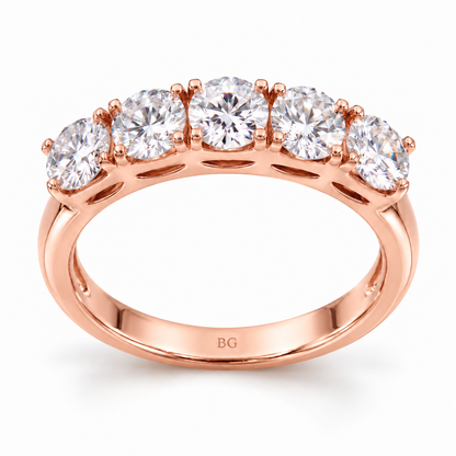 1.25 CT five stone round moissanite ring in rose gold