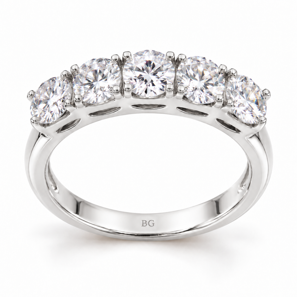 1.25 CT five stone round moissanite ring in white gold