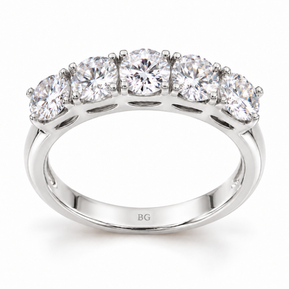 1.25 CT five stone round moissanite ring in white gold